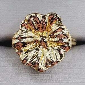 Yellow Gold Plated 3d Sculpted Floral Flower Statement Ring